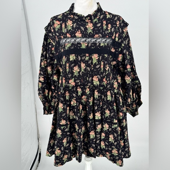 Pilcro Dresses & Skirts - Pilcro Black Floral Bohemian Midi Dress w/ Lace Detail Sz M